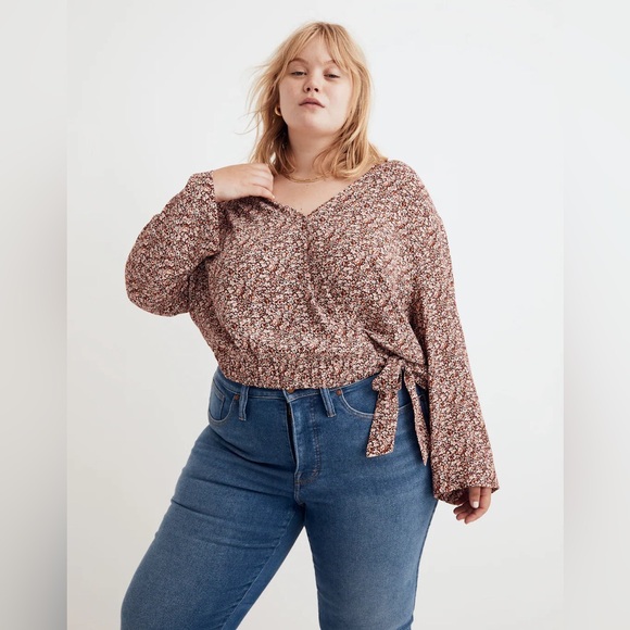 NWOT Madewell Tie-Front wrap top cottage garden ditsy floral earthtone neutral - Picture 2 of 11